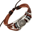 Retro multi-layer leather bracelet featuring braided ropes and a silver star metal charm - Vintage Star Style (HB029) / Brown