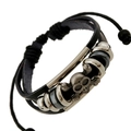 Pulsera de cuero negro multicapa para hombre con dije de calavera y cuentas vintage - Estilo Calavera (HB028)