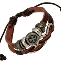 Bracciale multistrato in pelle con perline e ciondolo croce di ferro e cordino regolabile - Stile Croce Multistrato (HB026)
