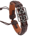 Bracciale retrò in pelle intrecciata marrone da uomo con croce in lega d'argento - Filo Marrone Scuro