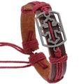 Bracciale da uomo in pelle marrone con croce d'argento e dettagli in corda rossa - Dark Red Thread