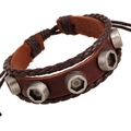 Pulsera vintage de cuero marrón para hombre con remaches industriales de metal hexagonal - Estilo Industrial Vintage (BX096)