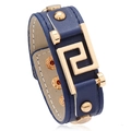 Bracciale da uomo in pelle blu navy con fibbia geometrica dorata e borchie - Blu