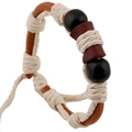 Handmade braided brown leather bracelet with ethnic beads and cotton wrap detail - Retro Braided Zodiac Style