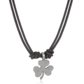 Vintage men's petal clover pendant necklace with black cord on a white background - Black