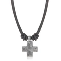 Vintage gevlochten kruis hanger aan zwart koord ketting met verouderde metalen afwerking - Zwart