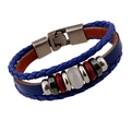 Handcrafted blue multilayer braided leather bracelet with ethnic beads and magnetic clasp - Blue Multilayer Combination
