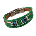 Bracciale multistrato in pelle intrecciata con perline verdi e distanziatori in metallo - Stile Intrecciato Verde Multistrato (DK053)
