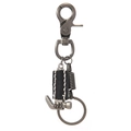 Vintage punk leather keychain with skull hammer pendant and silver lobster clasp - Black
