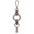 Punk style spiked leather keychain with vintage silver metal hardware and clasp - Brown