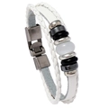 Multilayer white braided leather bracelet with silver beads and metal clasp closure - Multi-layer Braided Style / White
