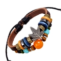 Retro multilayer leather bracelet with colorful beads and silver maple leaf charm - Brown Maple Leaf Style