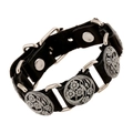 Bracciale punk in pelle vintage con ciondoli floreali in metallo argentato e fibbia - Stile Vintage Punk