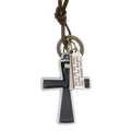 Vintage mehrlagige Kreuzkette mit schwarzer Emaille und Lederkordel für Herren - Schwarzes Emailliertes Kreuz