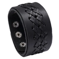 Herren Retro Lederarmband in Schwarz mit geflochtenem Design und Punk-Manschette - Schwarz