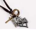 Collana in pelle marrone stile rock retrò con pendente a cuore e croce in argento - Cuore