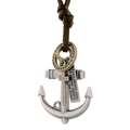Collana con ancora vintage con ciondoli a croce e ingranaggi su cordino in cuoio - Argento Antico