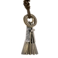 Collana in pelle retrò con ciondolo in bronzo e targhetta in metallo incisa stile hip-hop - Argento Antico