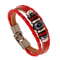 Pulsera multicapa de cuero rojo estilo punk con cuentas de cerámica y cierre de metal plata - Estilo Trenzado Multicapa Rojo Degradado / Rojo