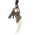 Collier rock en cuir avec dent de loup pour homme et plaque en métal gravée de style rétro - Pendentif Dent de Loup (Bronze) / Bronze