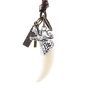 Collier rétro tête de dragon argentée avec pendentif dent de loup et cordon en cuir brun - Pendentif Dent de Dragon (Blanc K) / Argent