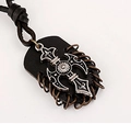 Vintage punk leather necklace featuring a black shield base and silver alloy cross - Black