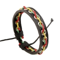 Bracciale punk in pelle nera intrecciata con cordini colorati e occhielli in metallo - Stile Pelle Nera Intrecciata Rosso Verde Giallo (B01603)