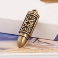 Antique bronze bullet-shaped pendant featuring intricate vintage floral engravings - Bronze