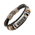Bracciale multistrato in pelle nera con piastra metallica incisa LOVE e perline - Stile Piastra Metallica LOVE (DK078)