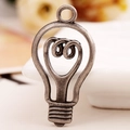 Vintage silver light bulb metal charm for DIY jewelry making with 46x25mm bulb design - Antique Silver