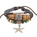 Bohemian multilayer leather bracelet with starfish and sunflower charms on white background - Starfish Sunflower Multi-layer Beaded Style
