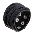Bracciale largo punk in vera pelle intrecciata nera con fibbie metalliche regolabili - Stile Intrecciato Nero (P01614)