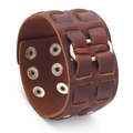 Braunes Lederarmband im Punk-Stil mit Silberring und verstellbaren Druckknöpfen - Schwarz