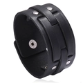 Retro Herren Lederarmband in Schwarz mehrlagig mit silbernen Nieten und Druckknopfverschluss - Vintage Nieten Breit Stil (P01615)