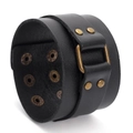 Bracciale punk regolabile in pelle nera con borchie vintage e fibbia ad anello a D - Nero