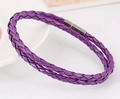 Handmade purple braided leather wrap bracelet with a sleek gunmetal cylinder magnetic clasp - Purple