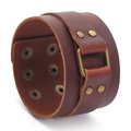 Bracciale regolabile in pelle marrone vintage con fibbia in bronzo e borchie in metallo - Marrone