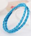 Sky blue hand-woven braided leather bracelet with silver metal buckle clasp - Light Blue