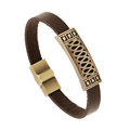 Bracciale vintage da uomo in pelle marrone con piastra in metallo bronzo antico - Marrone Scuro