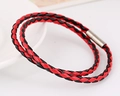 Handmade red and black braided leather double-wrap bracelet with silver magnetic clasp - Black + Red