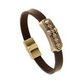 Bracciale da uomo in pelle marrone con croce teschio in bronzo e chiusura magnetica - Marrone Scuro