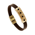 Bracciale vintage in pelle marrone con piastra dorata incisa a stelle e lune - Stella Luna Cava Oro Bronzo (GT020)