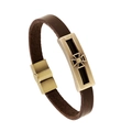 Pulsera de cuero de moda con placa de cruz de bronce y cierre magnético de hombre - Estilo de Cruz (GT023) / Marrón Oscuro