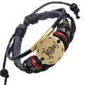 Bracciale multistrato in pelle retrò con ciondolo Toro in bronzo e cordino regolabile - Toro (BX109-B)