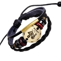 Bracciale Acquario in pelle fatto a mano con perline stile punk e cordino multistrato - Stile Acquario