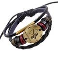 Bracciale multistrato in pelle segno Sagittario con ciondolo in bronzo su sfondo bianco - Sagittario (BX109-I)