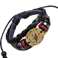 Pulsera Escorpio retro de cuero negro multicapa con emblema de metal en bronce - Escorpio