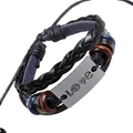 Bracciale multistrato in pelle con piastra LOVE e perline in stile punk bohémien - Nero (BX108)
