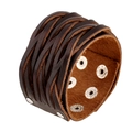 Retro-Breitarmband aus geflochtenem Leder in Dunkelbraun mit verstellbaren Druckknöpfen - Retro-Webstil / Dunkelbraun