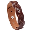 Bracciale vintage in pelle intrecciata marrone scuro con fibbia in metallo argento regolabile - Marrone